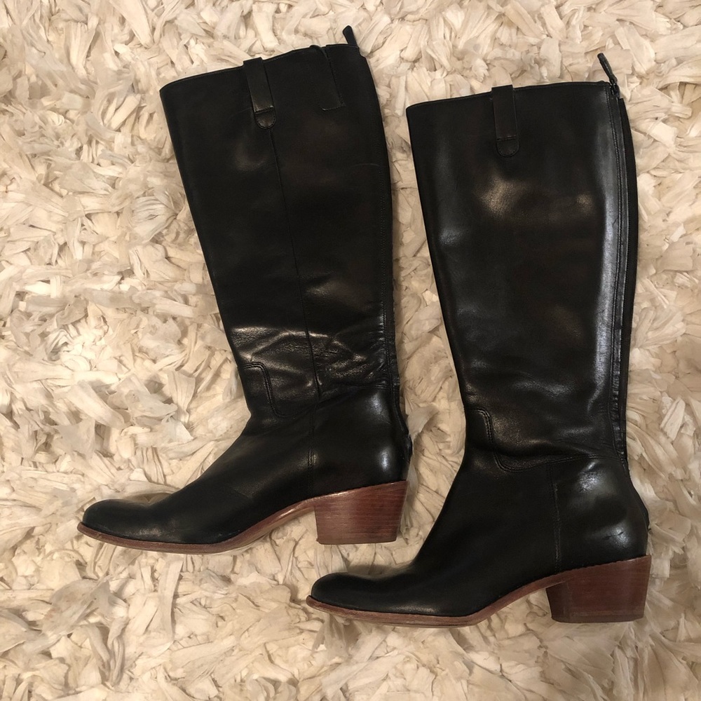 Cole Haan riding boots. Black leather tall boot.